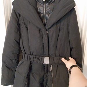 NOIZE cruelty-free Ariana style belted parka, black